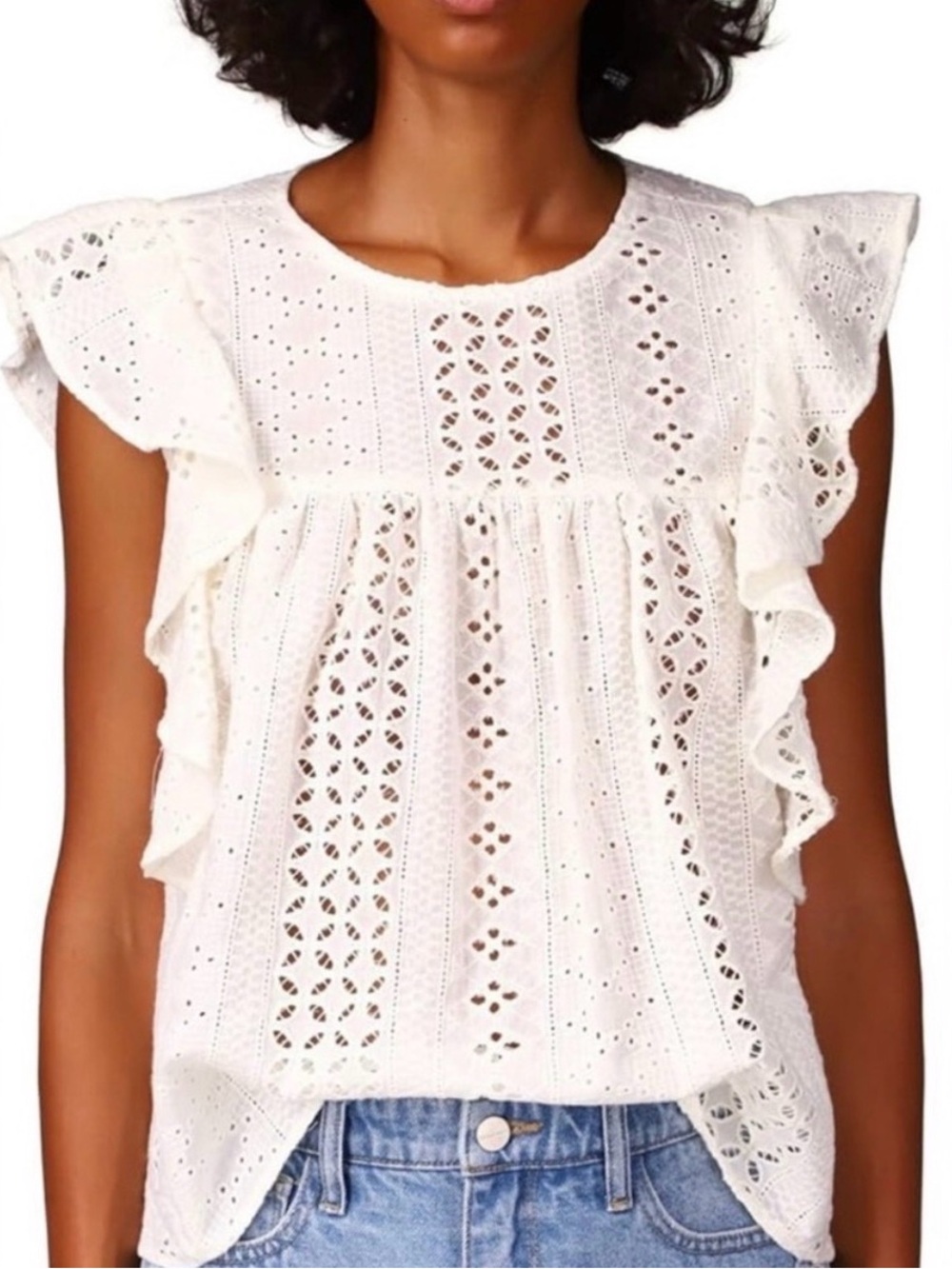 Sanctuary White Eyelet Ruffle Sleeve Blouse - Picture 3 of 15